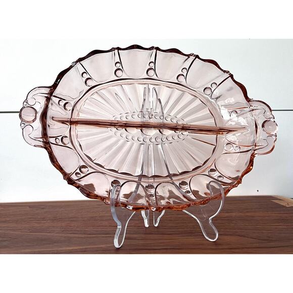 Oyster and Pearl Pink 12" Oval 2 Part Relish Dish by Anchor Hocking Vintage - Picture 10 of 12